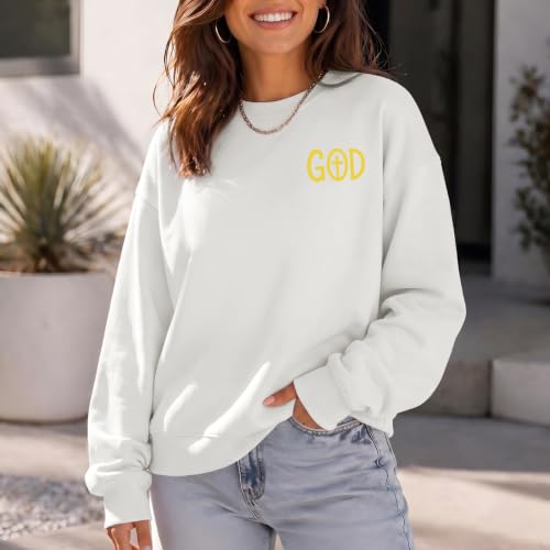 Christian Sweatshirts for Women God Jesus Sweatshirt Faith Bible Verse Crewneck Religious Inspirational Pullover Top - color: White, size: Small