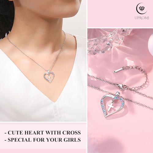 UPROMI Cross Necklace for Girls Back to School Baptism Graduation Gifts - style: God bless you