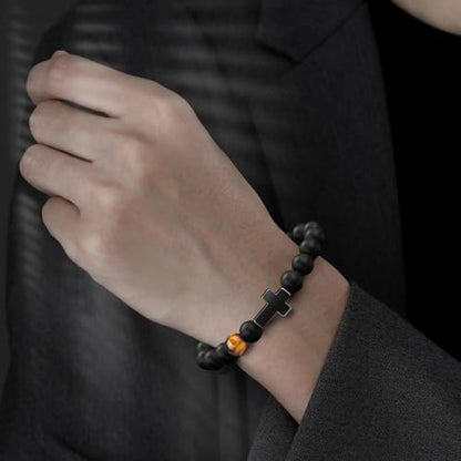 Christian Grandparents-Day Gifts for Men, Religious Cross Bracelet for Him - style: To My Son - Black