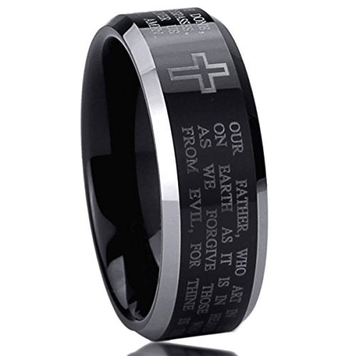 Titanium Wedding Band Ring for Men & Women Lord's Prayer with Cross Praying Ring for Men & Woman
