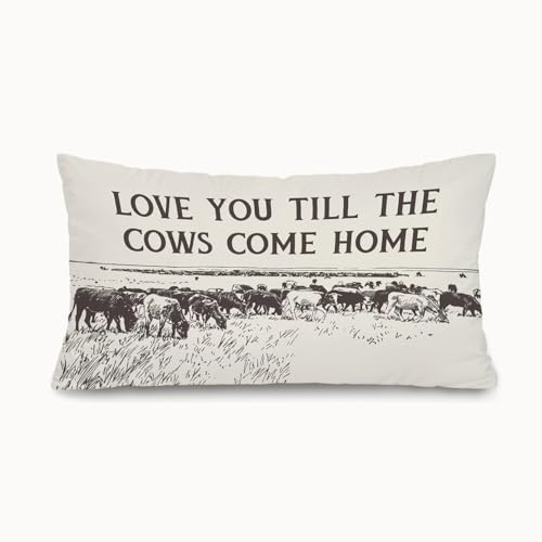 Vintage Western Cow 12x20 Pillow Cover,Farmhouse Decor - color: White-home2