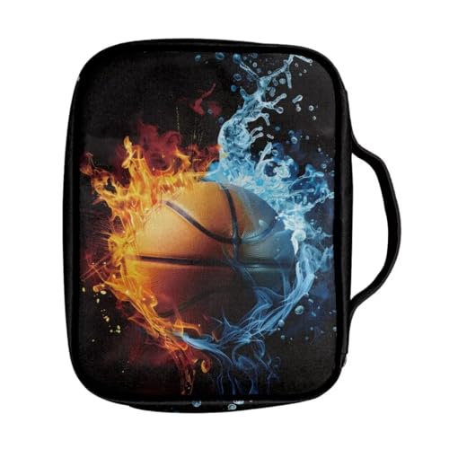 Coldinair Large Bible Cover with Handle and Bookmark Bible Carrying Book Case for Kids Teen Nylon Church Bag Bible Protective for Men,Basketball Water Flame Standard Large Size Bible Covers - color: Basketball Water Flame