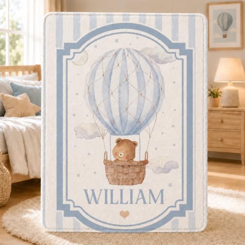 Personalized Baby Blanket with Name, Bear Hot Air Balloon Nursery Blanket - color: Baby Blanket #12