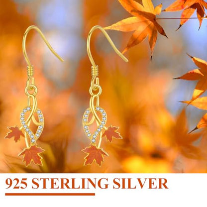 Yue Yuan Animal Plant Earrings for Women 925 Sterling Silver Butterfly/Cat/Jellyfish/Shell/Maple Leaf/Cardinal/Celtic Drop Earrings Silver Dangle Jewelry Birthday Anniversary Christmas Gift for Mother Wife - style: Maple Leaf