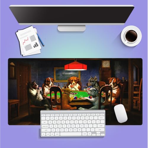 Dogs Playing Poker Classic Oil Painting Large Mouse Pad, Funny Desk Mat - color: Dogs Playing Poker
