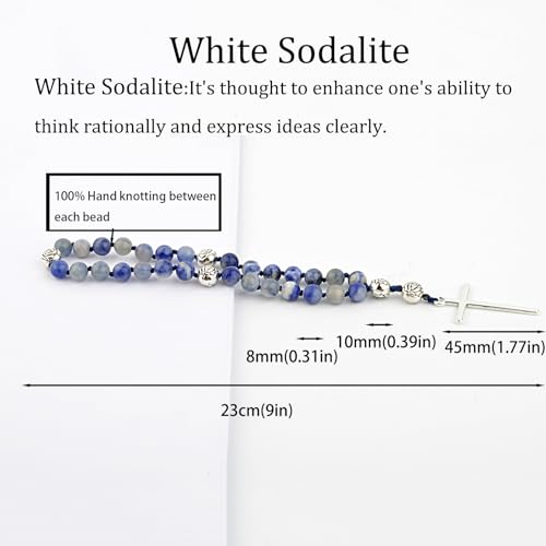 KIKILA Handmade 8mm Anglican Prayer Beads Rosary Natural Stone Beads with Cross Custom Rosary - style: White Sodalite