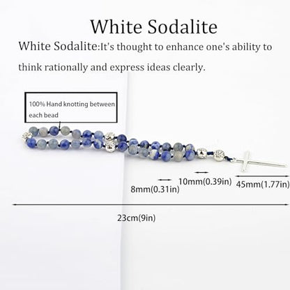 KIKILA Handmade 8mm Anglican Prayer Beads Rosary Natural Stone Beads with Cross Custom Rosary - style: White Sodalite
