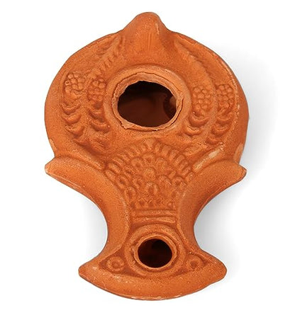 Christian & Jewish Holy Land Oil Lamp with Widow’s Mite Coin – Unique Handmade Gift of Faith - color: Brown