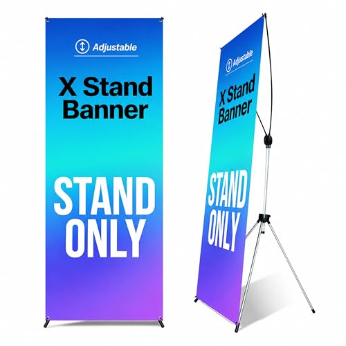 Adjustable X Banner Stand 24"x63" to 30"x72" 1 PACK ,Reinforced One Piece Top Bar, Portable Aluminum X Frame Display with Carry Bag for Trade Shows & Events (STAND ONLY)