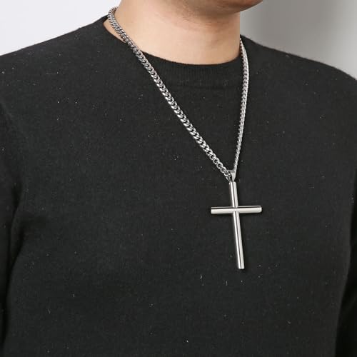 HZMAN Large Stainless Steel Christian Faith Cross Necklace for Men - color: Silver-2