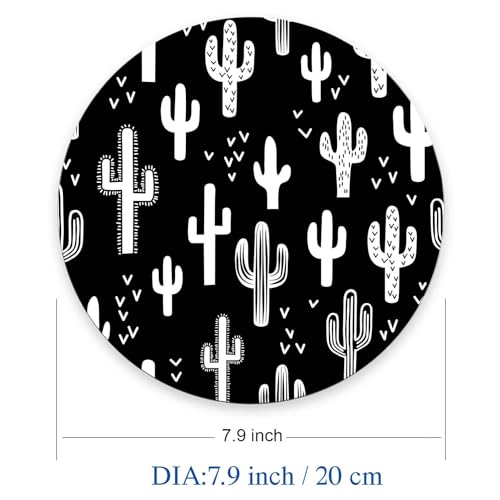 Round Mouse Pad, Black White Cactus Succulent Customized Premium-Textured Mouse Mat,Washable Mousepads with Cloth, Non-Slip Rubber Base Small Mousepad, 7.9×7.9×0.12 inches - color: Black White Cactus Succulent