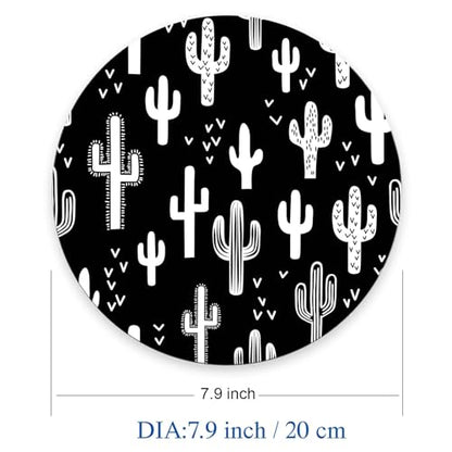 Round Mouse Pad, Black White Cactus Succulent Customized Premium-Textured Mouse Mat,Washable Mousepads with Cloth, Non-Slip Rubber Base Small Mousepad, 7.9×7.9×0.12 inches - color: Black White Cactus Succulent