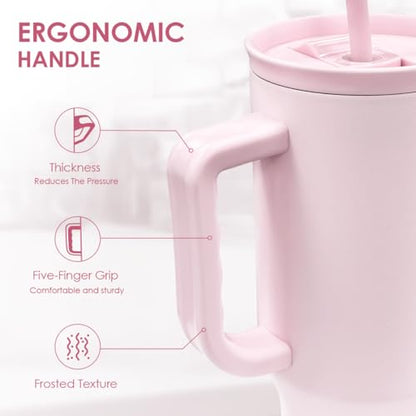 SANDJEST Light Pink 40oz Tumbler with Handle and Straw, Insulated Stainless Steel Travel Coffee Mug for Women Girls, Gift Idea for Birthday Christmas Mothers Day - color: Pink 1