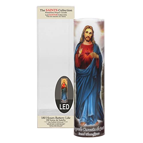 Stonebriar LED Saint Prayer Candle — Automatic Timer, Flameless Candle for Prayer, Memorials & Religious Décor, Jesus, 8" - size: 1 Count, style: Jesus