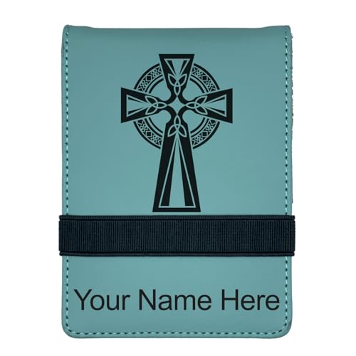 LaserGram Mini Padfolio with Notepad and Pen, Celtic Cross, Personalized Engraving Included (Teal) - color: Teal