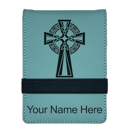LaserGram Mini Padfolio with Notepad and Pen, Celtic Cross, Personalized Engraving Included (Teal) - color: Teal