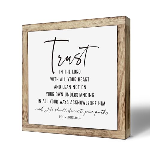 Scripture Sign, Proverbs 3:5-6 Sign, Trust In the Lord with All Thine Heart Sign, Wooden Plaques Box Signs, Bible Verse Wood Sign, Scripture Tabletop Decor, Christian Wooden Box Sign Desk Decor - color: Christian A02