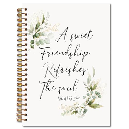 a Sweet Friendship Refreshes the Soul Christian Spiral Notebooks, Proverbs 27:9 Bible Journal, Gifts for Christian Women Friends, Religious Notebook for Note Taking, 5.5x8.3 Inch - color: white Bible Notebook-1