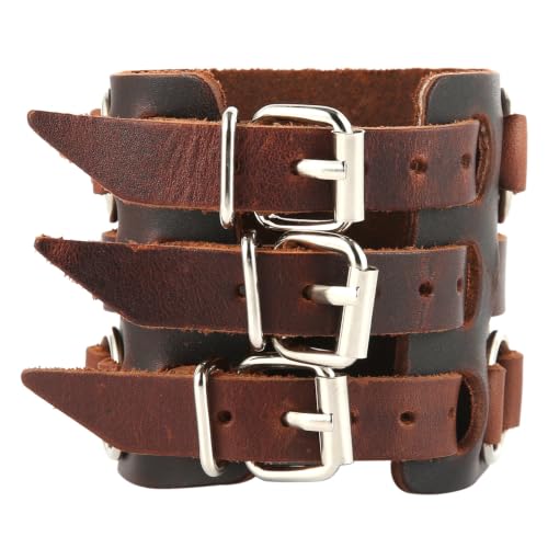 HZMAN Men's Alloy Genuine Leather Bracelet Bangle Cuff Adjustable - color: Brown