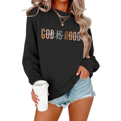 KIEKIECOO God is Good Sweatshirts for Women Christian Faith Sweatshirt Bible Verse Religious Long Sleeve Shirts Pullover - color: Black, size: Large