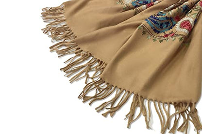 Urban CoCo Embroidered Scarf for Women, Tassel Shawl, Soft Lightweight Wrap - color: # 5-camel