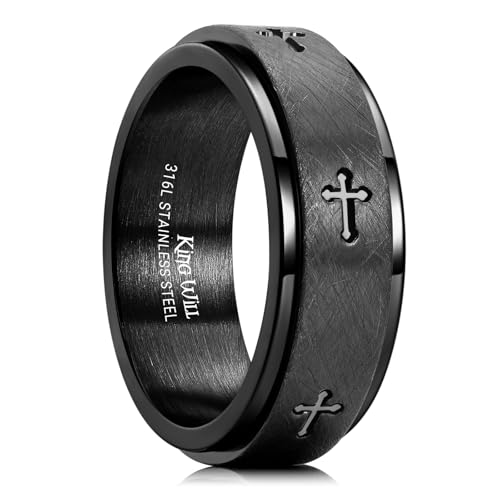King Will 8mm Black/Gold/Silver Prayer Stainless Steel Ring - color: Black-Cross All