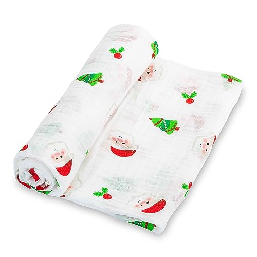 LollyBanks Muslin Swaddle Blanket, 47 x 47 in, Newborn Receiving Blanket - color: Santa Claus is Coming to Town
