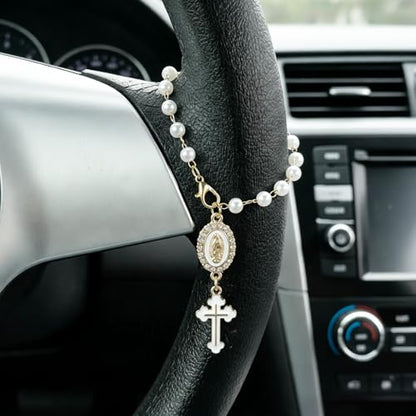 Car Rosary for Car, Steering Wheel Charm, Steering Wheel Rosary, White - style: C