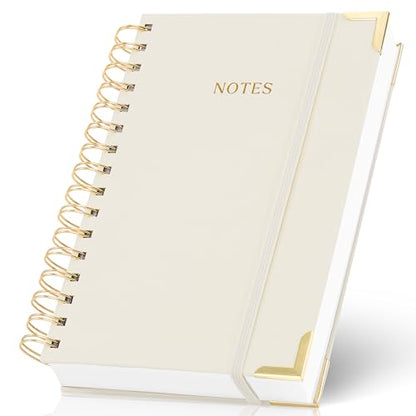 Aesthetic Thick Spiral Notebook Journal For Women in A5 - Linen Hardcover - color: Beige, size: A5