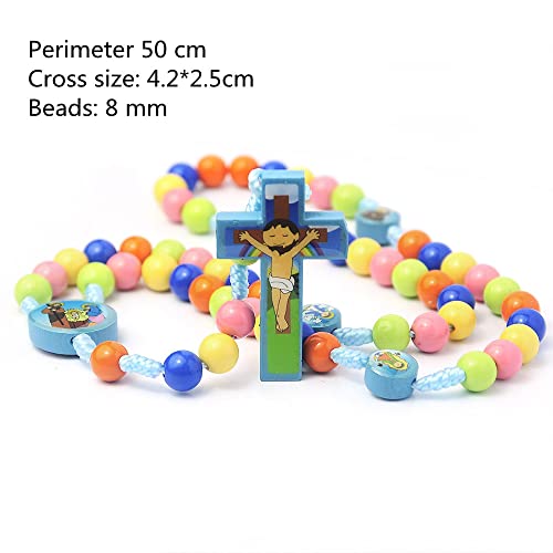 COLORFUL BLING Natural Wooden Catholic Rosaries Wood Crucifix Prayer Beads Pendant Necklace Prayer Jesus Religious Cross Rosary Necklace Handmade Jewelry - color: colorful