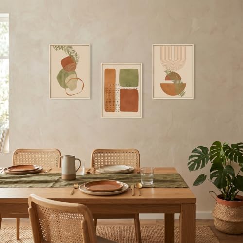 HOURIA Terracotta Sage Green Palm Leaf Framed Canvas Wall Art Set-12"x16"x3 - color: Boho Botanical Wall Art, size: 12"L x 16"W
