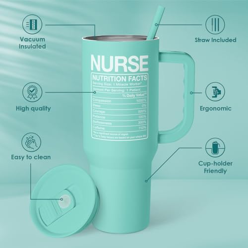 SANDJEST Nurse Gift Tumbler 40oz with Handle and Straw – Nutrition Facts Insulated Stainless Steel Travel Coffee Mug for Nursing Friends - Gifts for Nurse Week, Appreciation, Birthday, Christmas - color: Nurse 5
