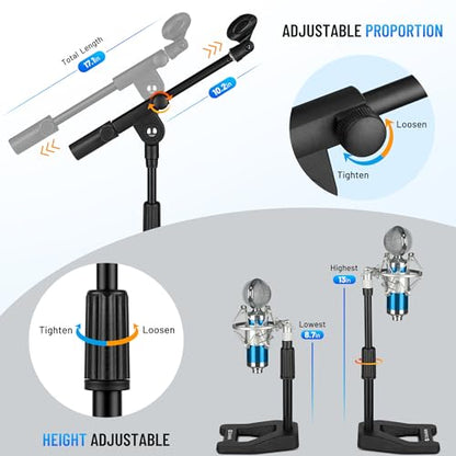 CAHAYA Mic Stand Desk Adjustable Metal Boom Arm Desktop Microphone Mount