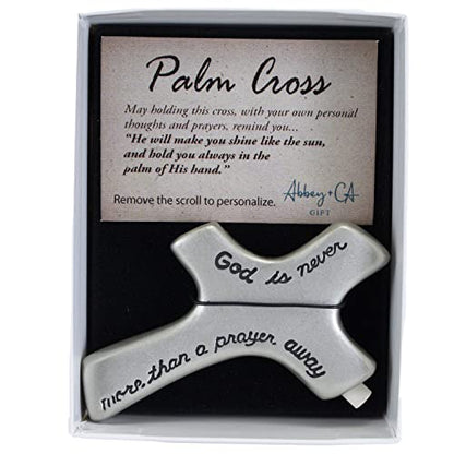 A Prayer Away Silver Metal Palm Cross, Handheld Cross for Comfort and Prayer, 2 3/4 Inches, by Cathedral Art