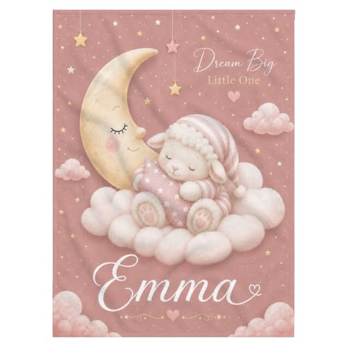 Personalized Baby Blanket With Name, Custom Baby Blankets Gift for Boy Girl - color: Blush Pink, size: Lamb