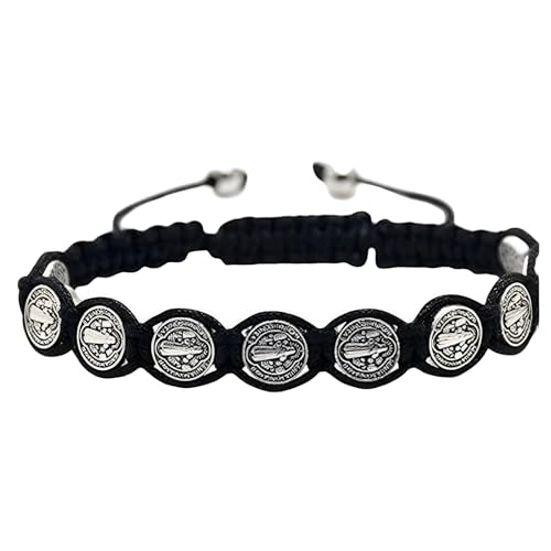 925 Sterling Silver San Benito Bracelet For Women And Men, Catholic Multicolor Bracelet St. Benedict Medal Hand Knitted Knot Coin Beaded Adjustable Religious Prayer Faith - color: Black - San Benito Bracelet