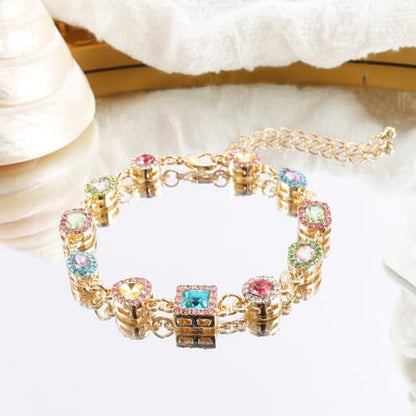 Boho Cute Gold Charm Link Bracelet for Women Starfish Clover Cross Star Lock Key Heart Pearl Charm Bracelets Vacation Spring Summer Santa Claus Reindeer Christmas Party Jewelry Gifts for Womens - style: Sparkly Crystal