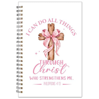 Christian Church Notes Journal for Women - Coquettte Pink Bow Spiral Notebook Bible Notebooks for Note Taking Prayer Cross Notepad School Office Stationary for Students Girly 5.5x8.3 Inches - color: Pink Bow