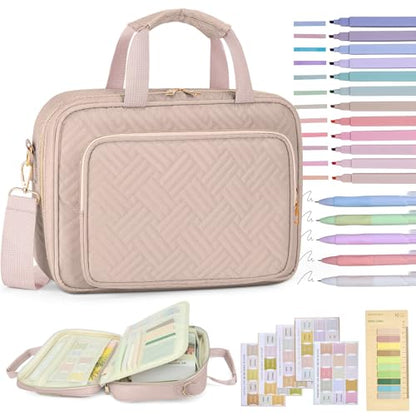 Bible Cover Case for Women Bible Study Supplies Christian Gifts for Women Church Camp Essentials Christian Bible Journaling Kit Quilted Large Bible Cover with Durable Handle (Pink, Large) - color: Pink