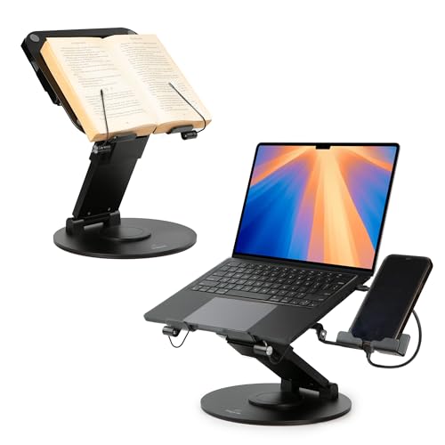 3 in 1 Laptop Stand for Desk, Book Stand & Phone Holder, Sky Black