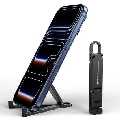 Portable Foldable Pocket Phone Stand with Keychain for Desk Travel(Black) - color: Black
