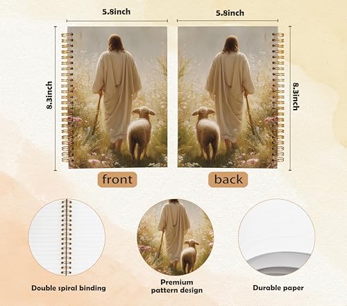Christian Jesus and Lamb Notebook for Work Note Taking, Jesus Leaves The 99 Sheep Bible Journal for Women, Christian Scripture Hardcover Spiral Notebooks, 5.5x8.3 in - color: multicolour-Christian-2