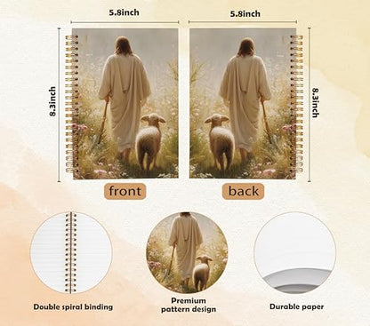 Christian Jesus and Lamb Notebook for Work Note Taking, Jesus Leaves The 99 Sheep Bible Journal for Women, Christian Scripture Hardcover Spiral Notebooks, 5.5x8.3 in - color: multicolour-Christian-2