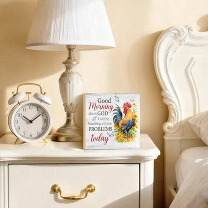 Good Morning This Is God I Will Be Handling Wood Box Sign 5.9 * 5.9 - color: white026