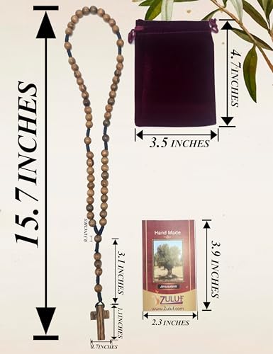 Zuluf Olive Wood Catholic Rosary Set of 6 - Holy Land Israel Wooden Prayer Beads with Traditional Cord & Wooden Cross, Bulk Religious Rosaries for Church, Sacraments, Baptism, Confirmation, Rosarios Católicos