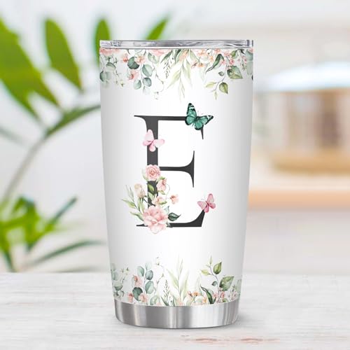 Personalized Initial E Tumbler 20oz, Monogrammed Gift for Women Birthday Mothers Day Religious Gift, Personalized Christian Gift for Women Initial Coffee Mug - style: Initial E cup