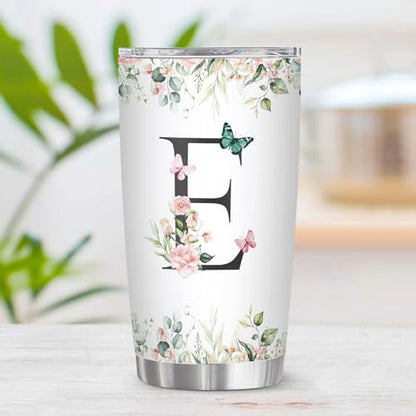 Personalized Initial E Tumbler 20oz, Monogrammed Gift for Women Birthday Mothers Day Religious Gift, Personalized Christian Gift for Women Initial Coffee Mug - style: Initial E cup