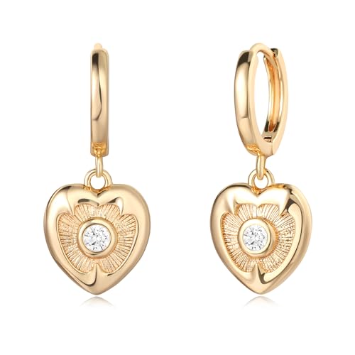 VACRONA Gold Heart Hoop Earrings Huggie Earrings for Women 14k Gold Plated Small Hoops Earrings - color: Love Heart-Gold