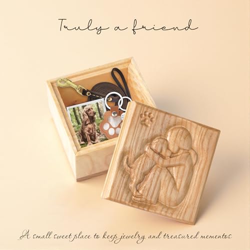 KATINAT Hand-Carved Wooden Dog Mom Gifts for Women, Pet Memorial Gift for Loss of Dog, Truly a Friend, Sculpted Hand-Painted Keepsake Box, Carving of Best Friends - color: Katinat- KL Mother & Dog Box