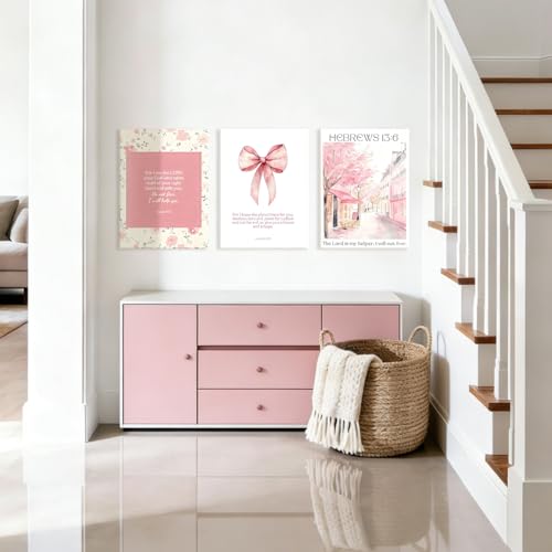 NCCXNCC 3Pcs Pink Preppy Christian Canvas Wall Art Set 12x16 inches Frame - color: Bible Street, size: 12×16inch